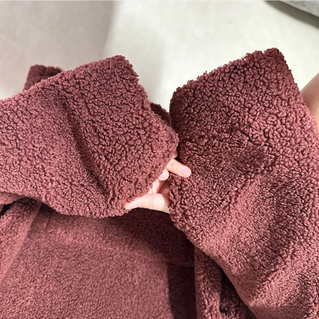 Vince Women’s Cozy Faux Fur Hoodie Pullover Teddy Chunky In Cordovan SP - Image 5