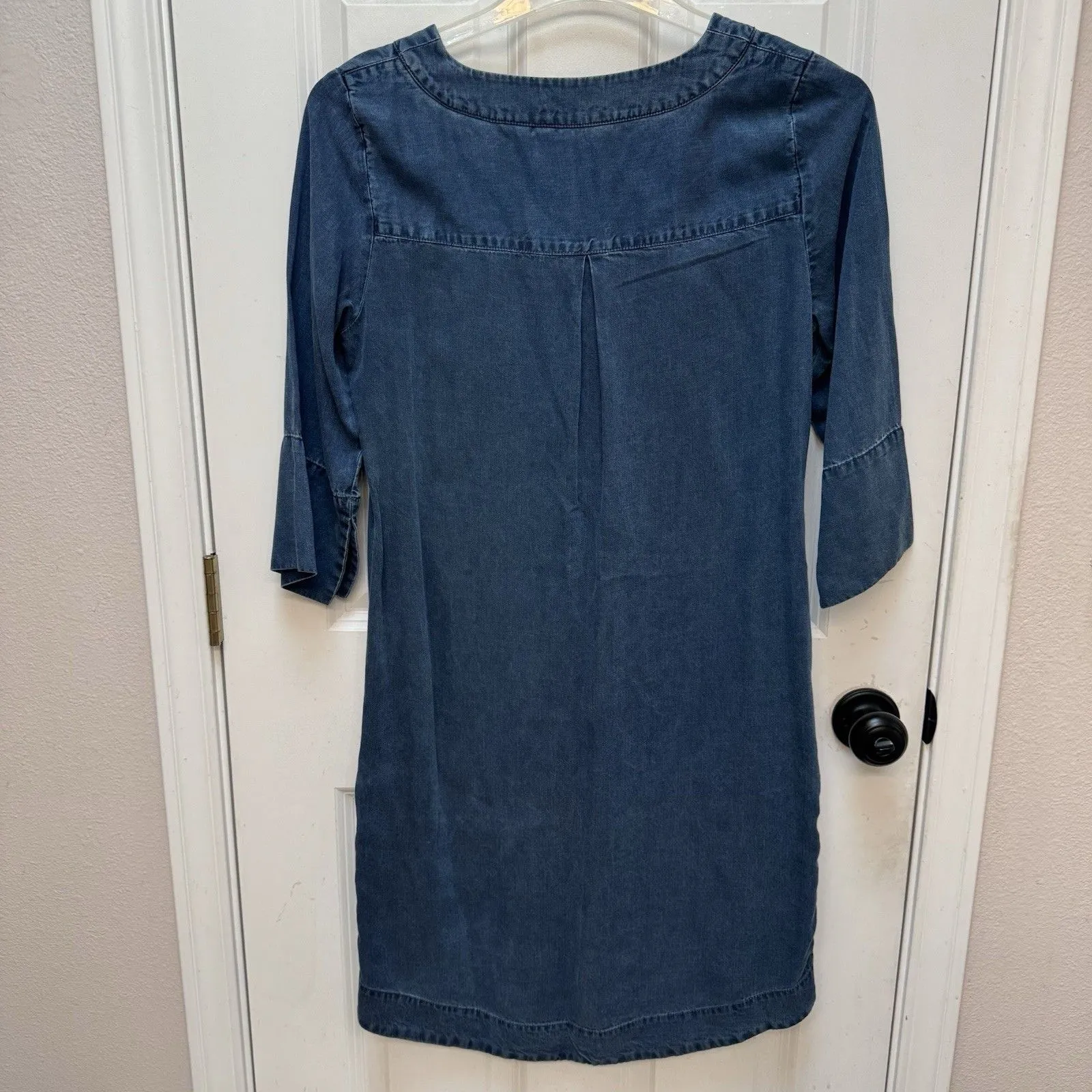 Soft Surroundings Positano Getaway V Neck Shift Dress Sz S Chambray Denim Tencel - Image 3