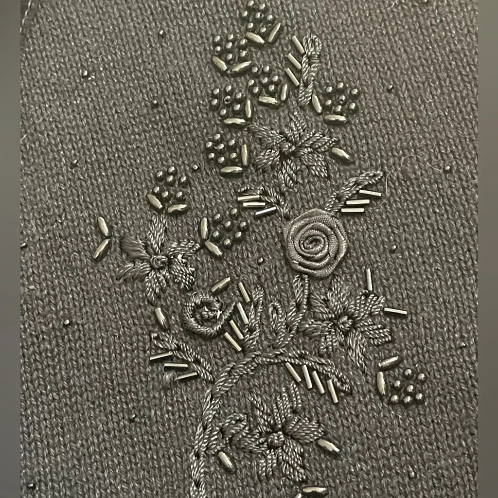 Chic Black Beaded Floral Embroidered Cardigan Size L - Image 5