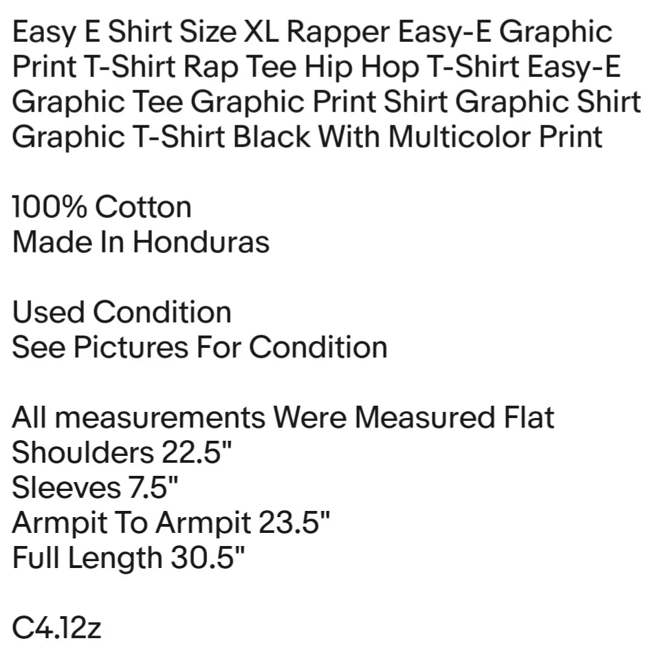 Easy E Shirt Size XL Rapper Graphic Print T-Shirt Rap Tee Hip Hop T-Shirt Easy-E Graphic Tee Unisex T-shirt - Image 2