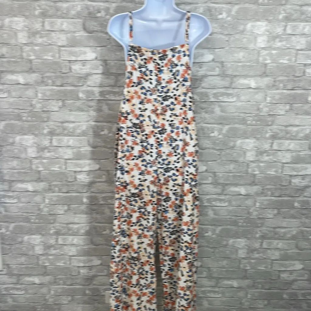 Fantaslook Orange Blue Floral Print Wide Leg Jumpsuit Size M - Image 4