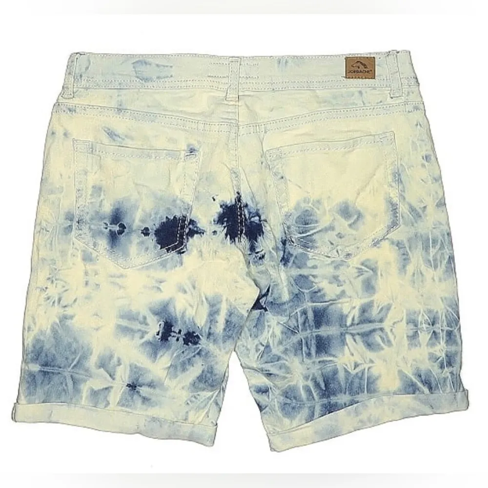 Blue & White Tie Dye Stretchy Denim Shorts Long Junior’s sz14 Med-Large - Image 2