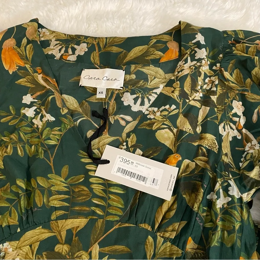 Cara Cara Millbrook Floral Dress in Green Botanical Birds in Size XS - Image 4
