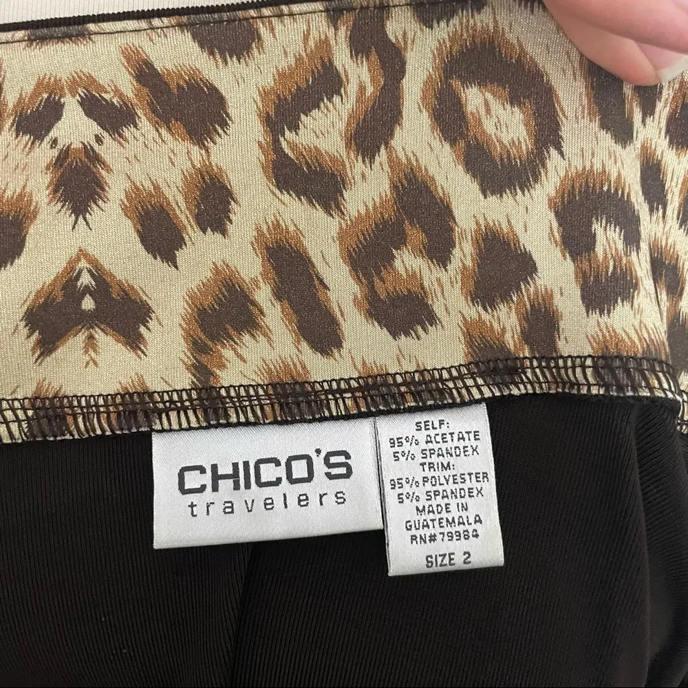 Chicos Travelers Jacket Full Zip Mock Neck Pockets Wrinkle Free Leopard Brown - Image 14