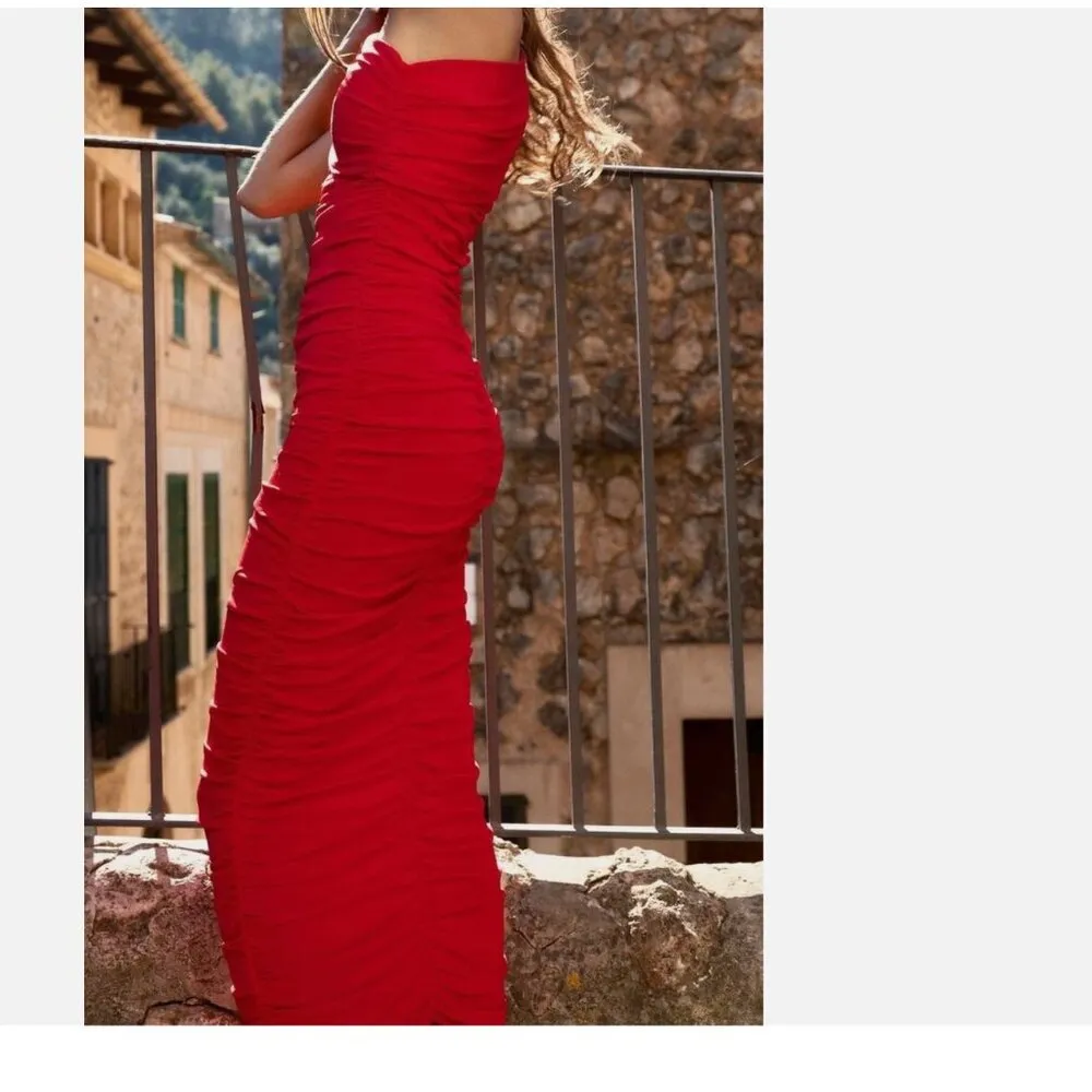 NWOT Zara ASYMMETRICAL KNIT DRAPED Ruched One Shoulder Bloggers Fave DRESS  Smal - Image 4