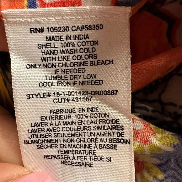 Joie Chloris Square Neck Dress‎ XS Baja Blue Orange Floral Peasant Summer Boho - Image 8