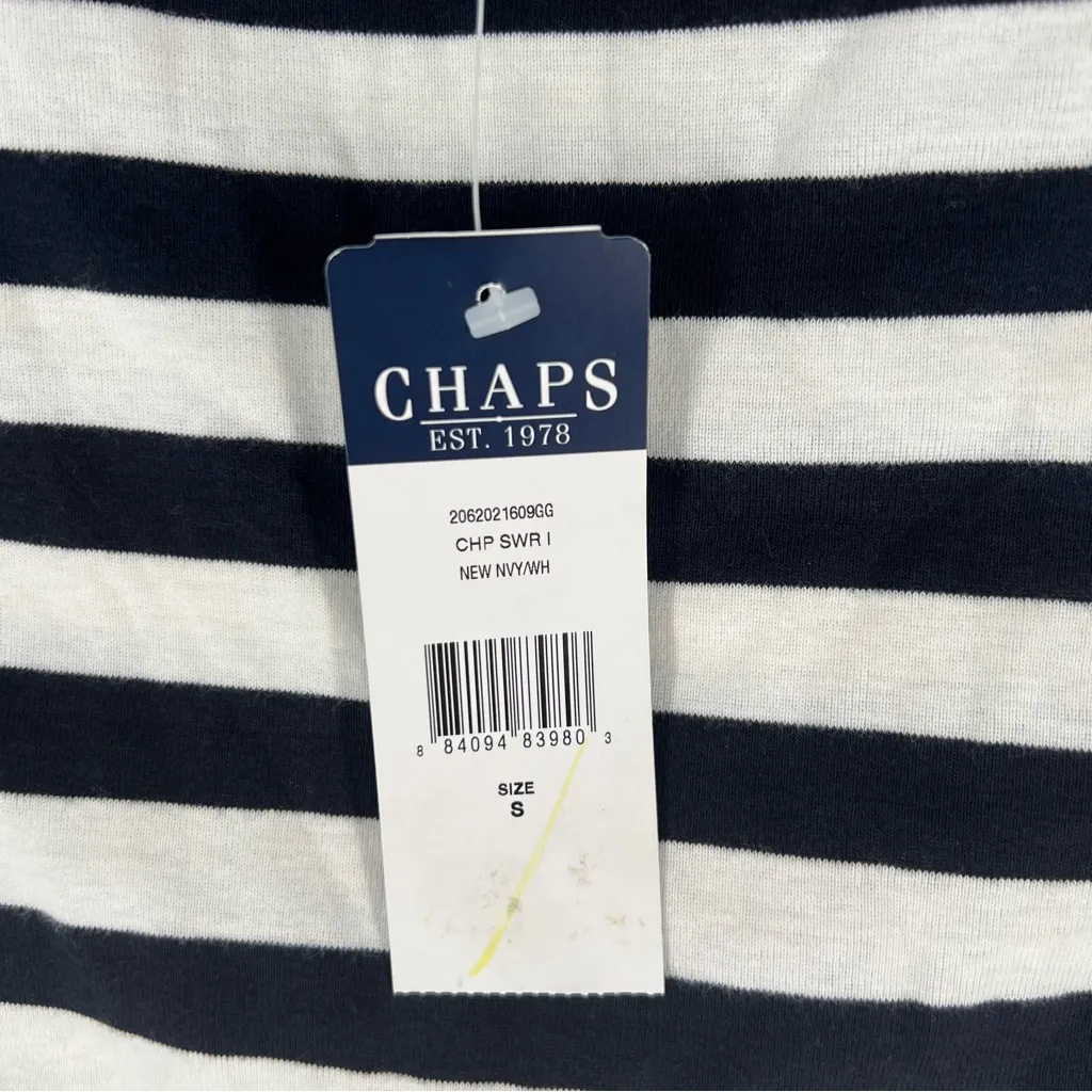 Chaps‎ Navy and White Striped 100% Cotton Boat Neck Short Sleeve Tee NWT Size S - Image 4