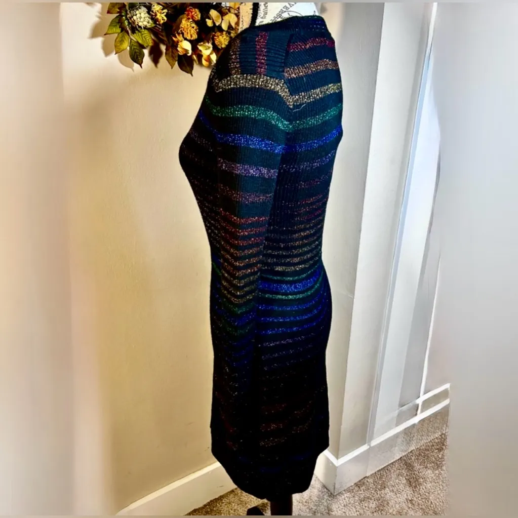 Trina Turk Wool Blend Metallic Stripe Bodycon Sweater Dress Size Small💛 - Image 7