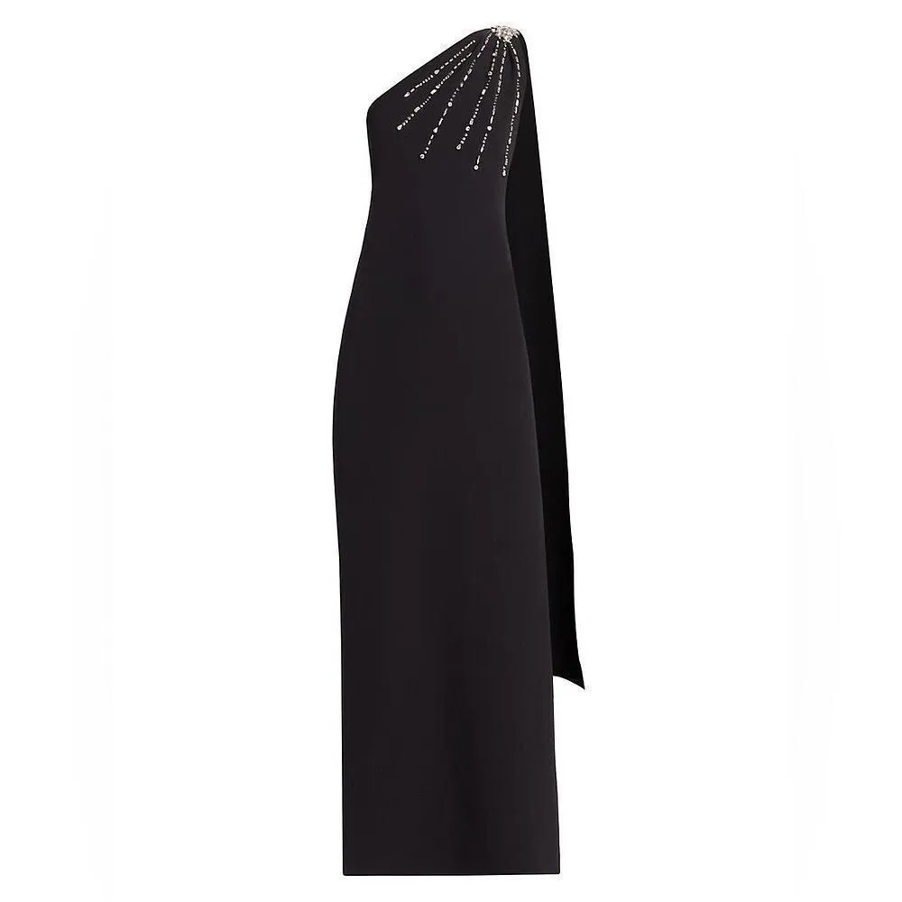 Sachin & Babi  Leslie Asymmetric Embellished Stretch Crepe Gown Black 4 - Image 3