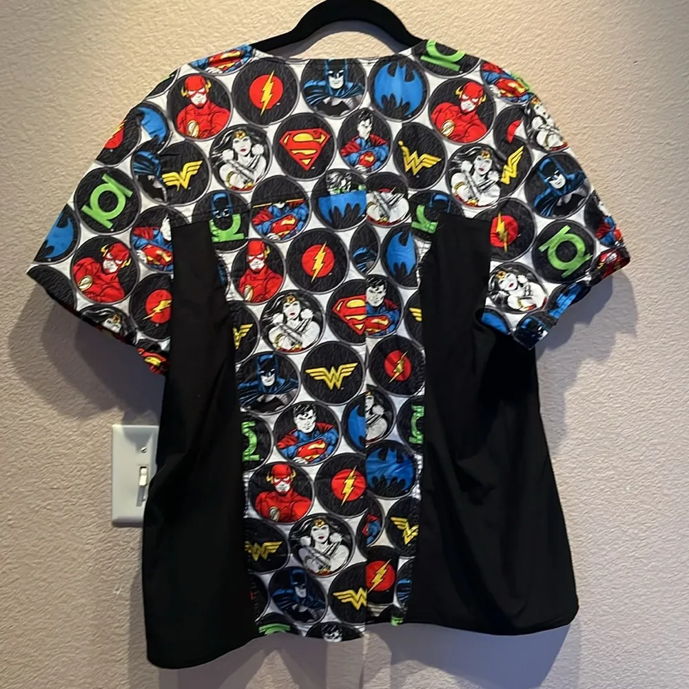 Justice League Women’s Scrubs Scrub Vet Dental Medical Cartoon Size 2XL Black - Image 12
