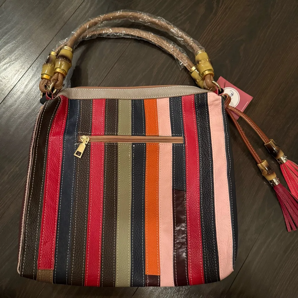 NWT CHAOS By Elsie Multi Color Solid Genuine Leather Rhombus Pattern Tote Bag - Image 8