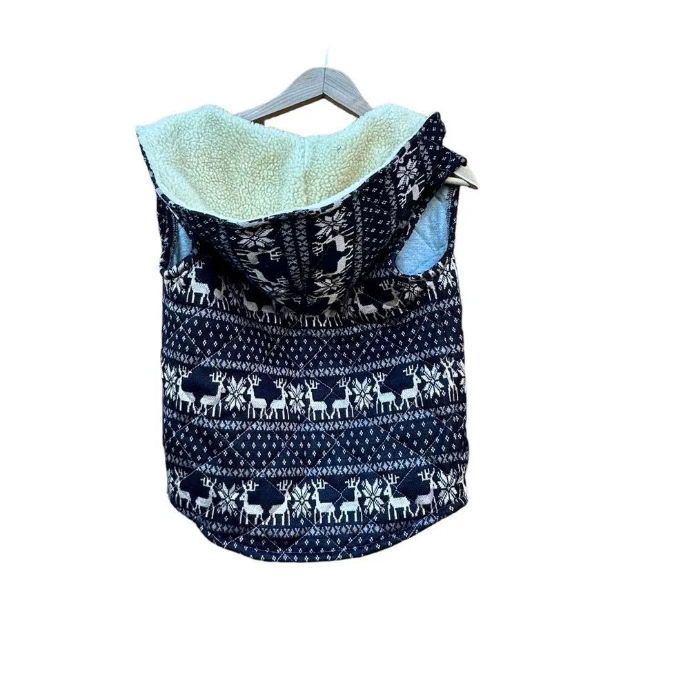 Free People Womens Jacket XS Black/Tan Sherpa Hood Reindeer Quilted - Image 3