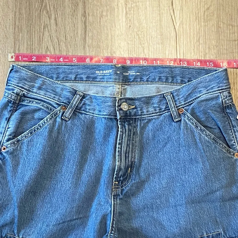 Old Navy New! Women’s high rise baggy wide leg Blue Cargo Jeans size 10 - Image 10