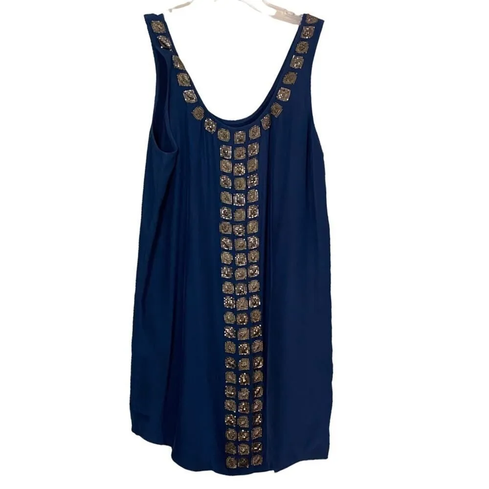 Haute Hippie 100% Silk Blue Dress with Gold Embellishments-Size Small - Image 4