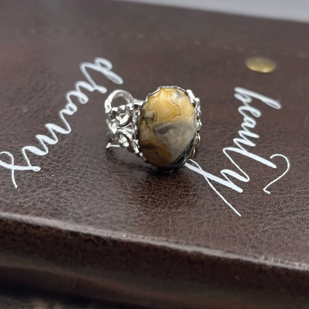 Crazy Lace Agate Adjustable Ring Stainless Steel Handmade - Image 13
