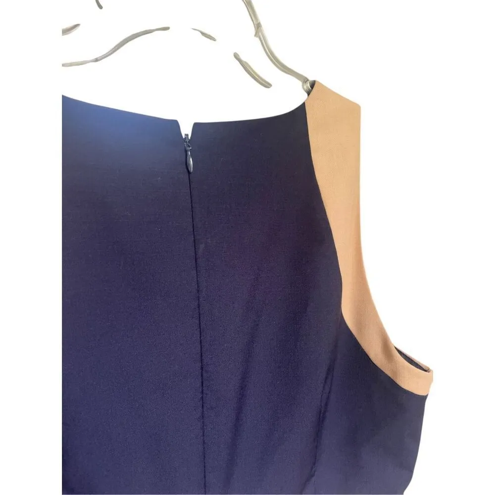 JCrew Suiting Color Block 100% Wool Sleeveless Sheath Dress Blue / Beige 12 - Image 3