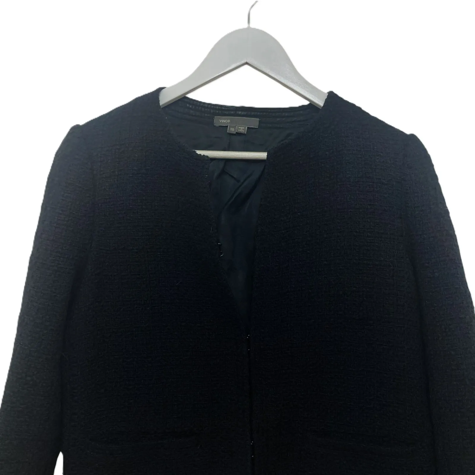 Vince Jacket 4 Black Wool Blend Boucle Cropped Blazer Silk Lined Hook - Image 5