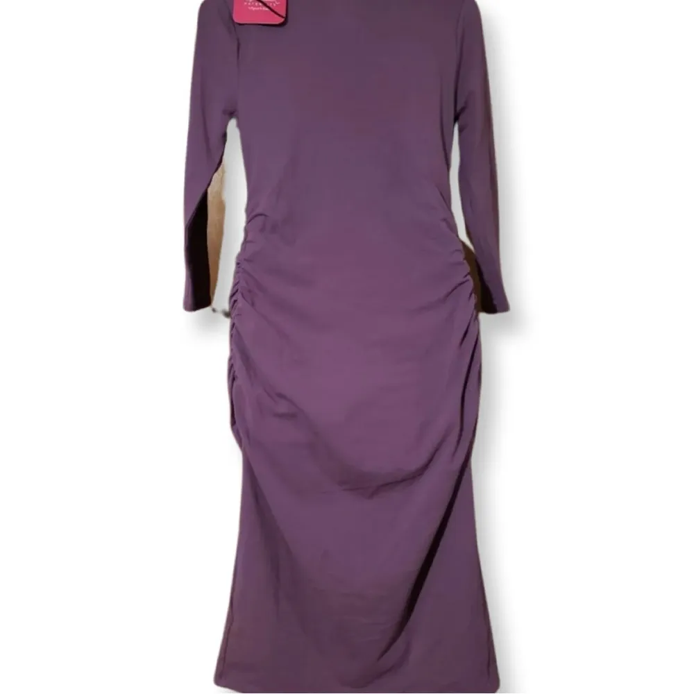 ISABEL & INGRID Sz XS Maternity Purple Dress Womens 3/4 Sleeve Ruched Midi NWT - Image 3