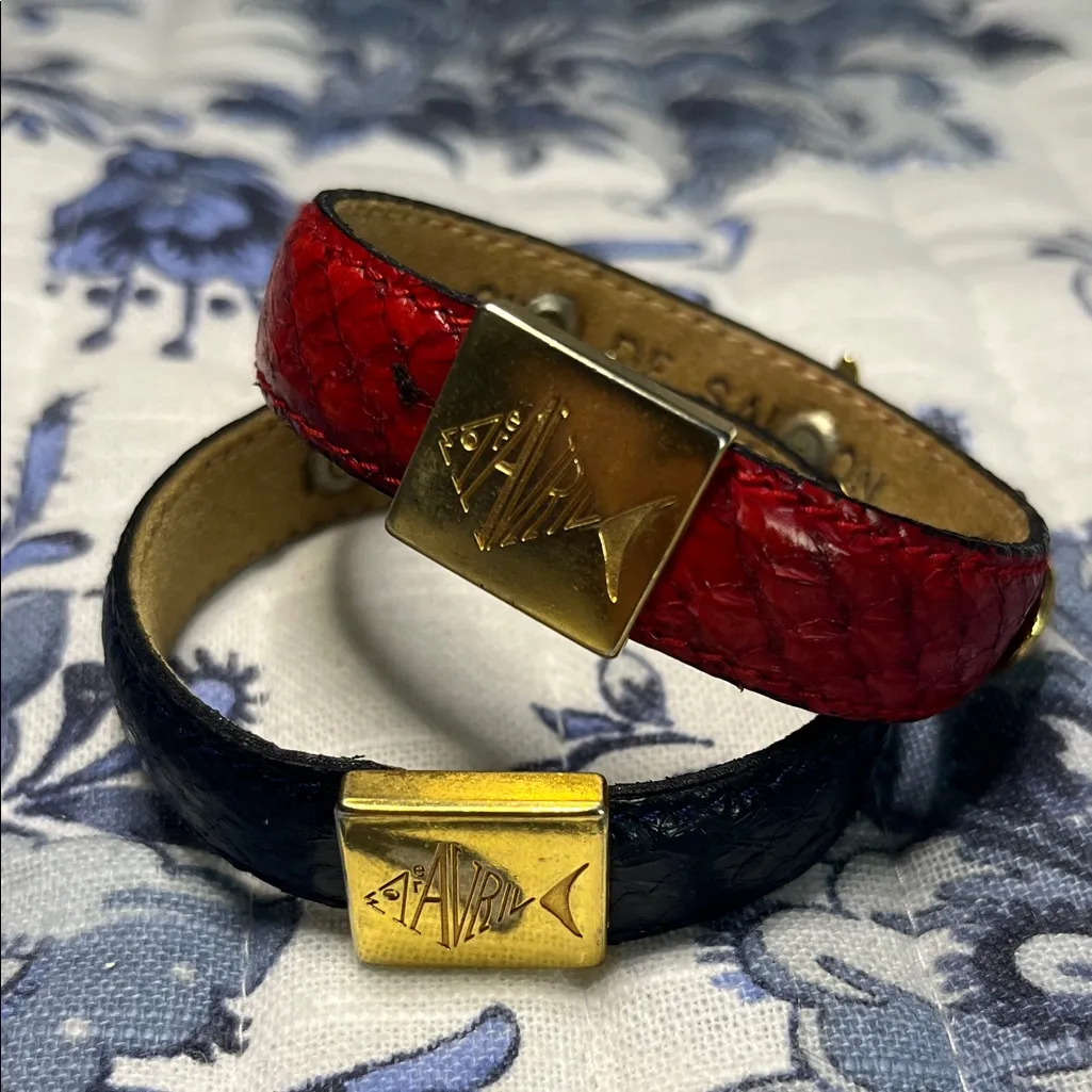 Salmon Leather Bracelets Blue and Red Shells Beachy Coastal - Image 2