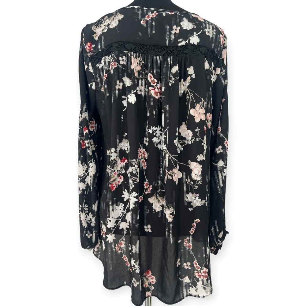 WHBM | 12 | Floral Pleated Front Pullover Top Lace Peasant Top Blouse - Image 3
