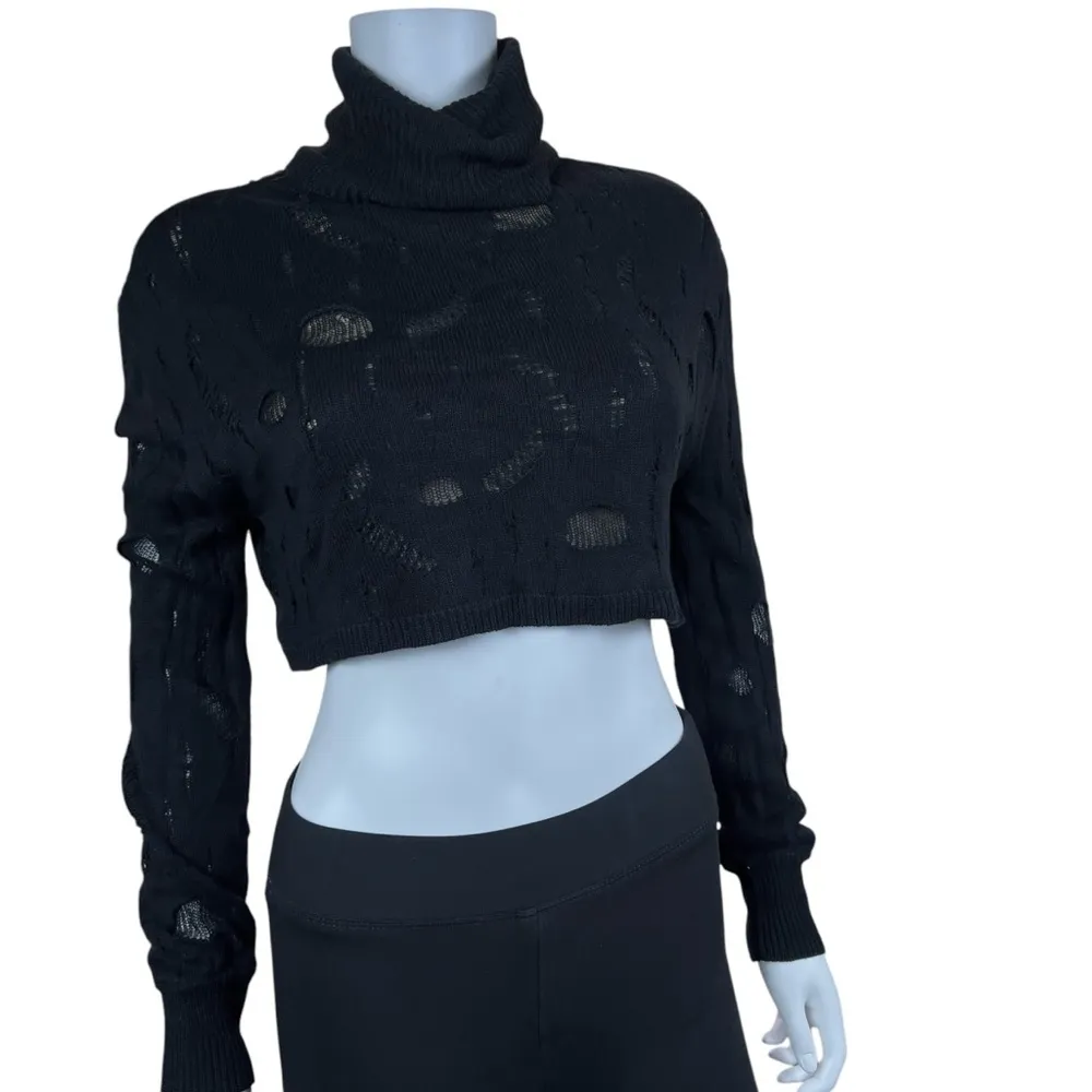 Tiger Mist Destroyed Distressed Crop Turtleneck Sweater - Image 3