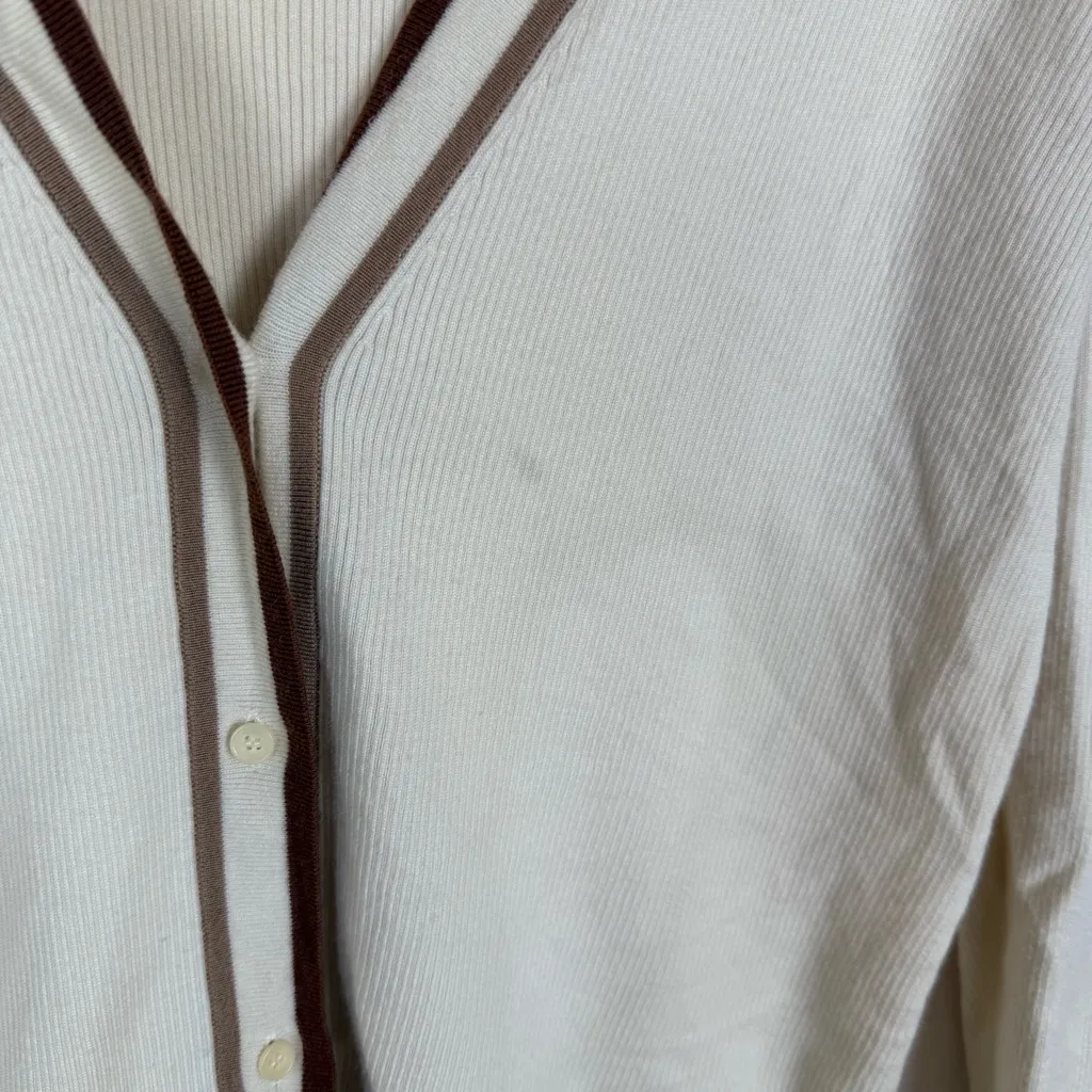 Akris Punto Cream V-Neck Button Down Sweater 100% Virgin Wool Stripes - Image 5