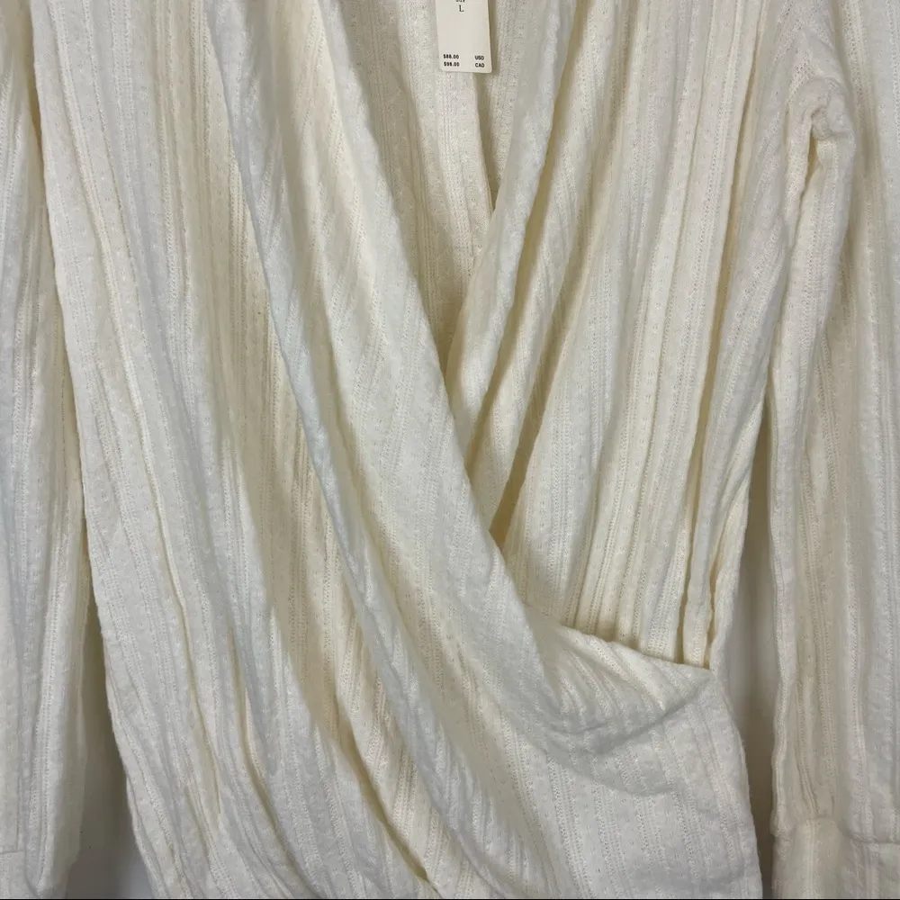 Anthropologie Maeve Rafaela Hacci Surplice Top cream wrap sweater size large - Image 7