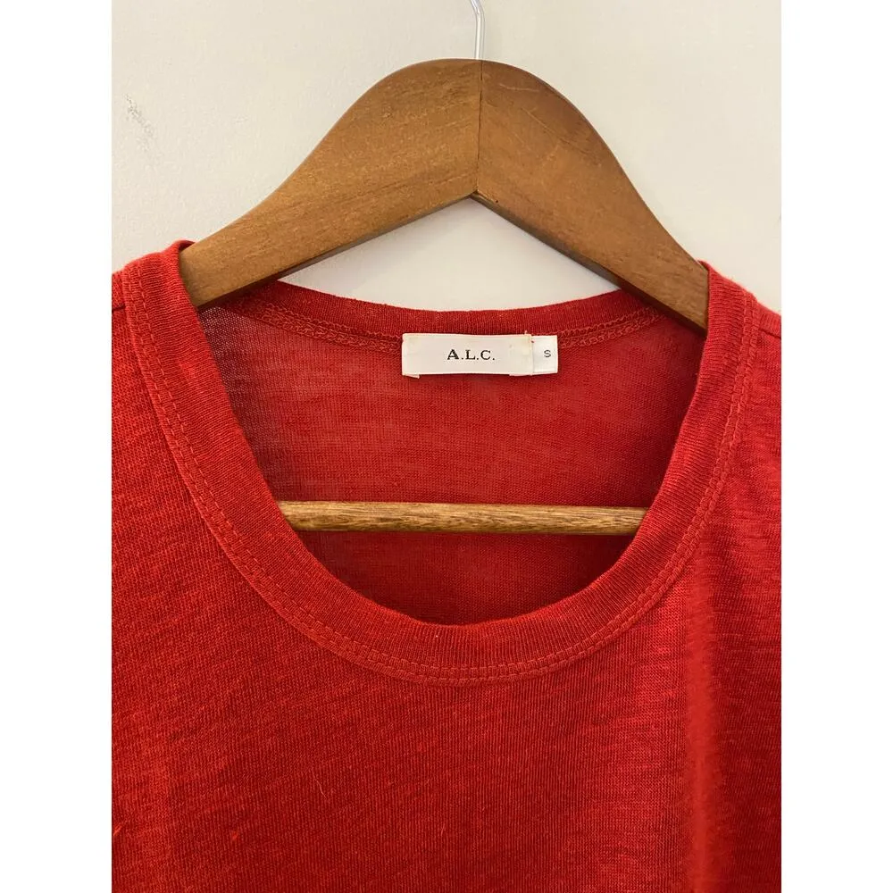 ALC 100% Linen Tomato Soup Red Asymmetric Sleeveless Tank Top Soft EUC S Ruffle - Image 6
