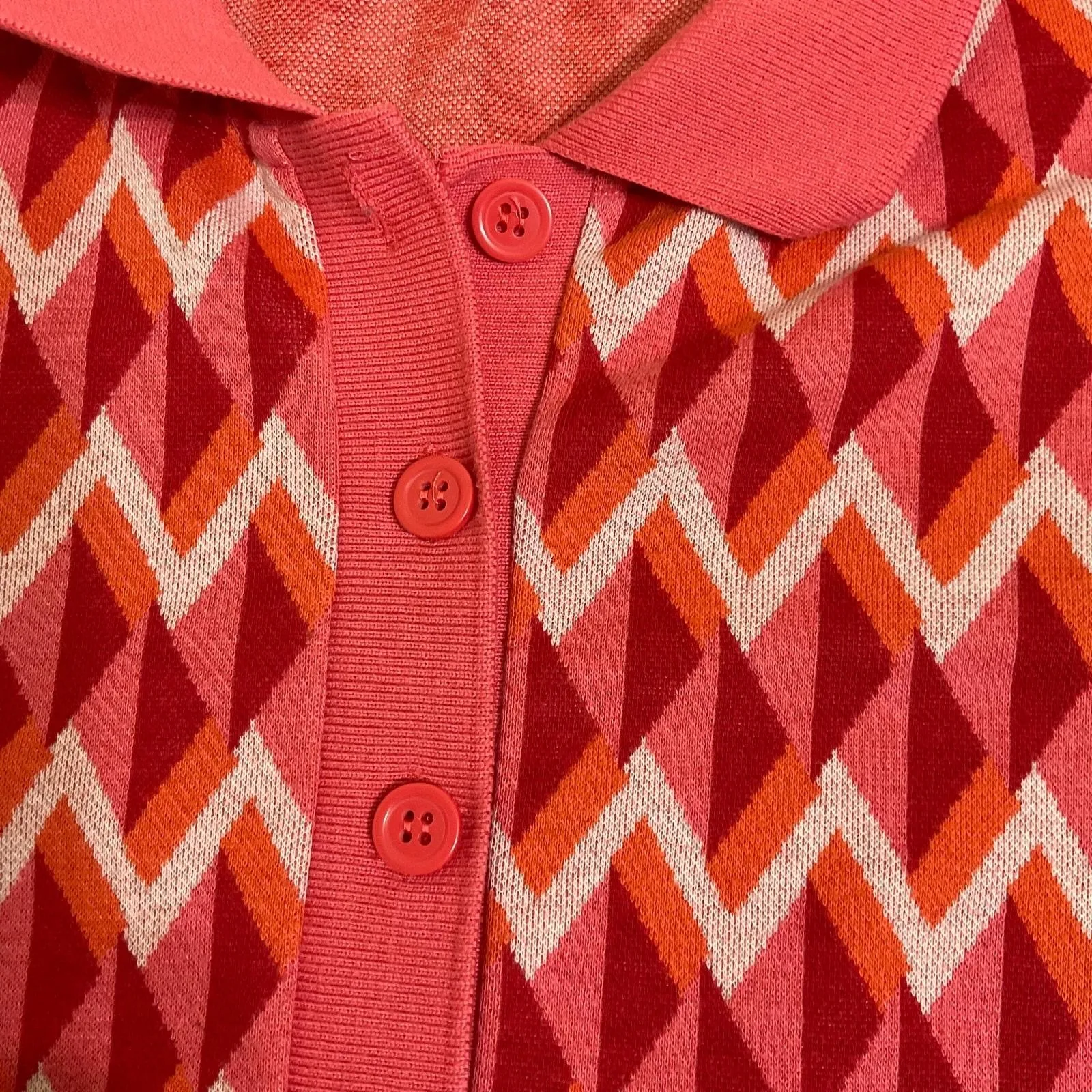 Zara Knit Jacquard Collar Polo Mini Geometric Print Red Pink women's‎ dress M - Image 5