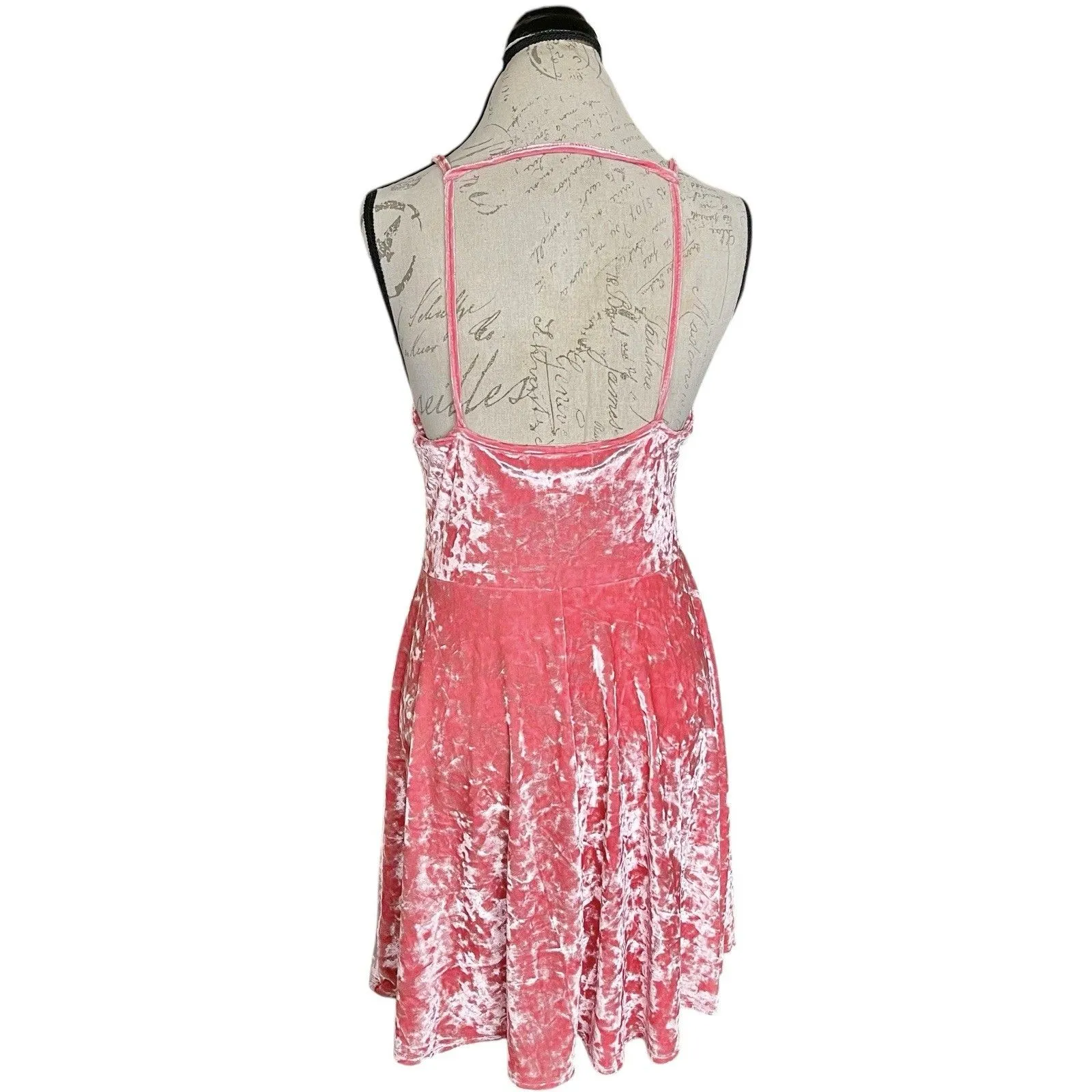 Y2K Forever 21 Womens Dress Plus Sz 0X Pink Crushed Velvet Skater Coquette 90's - Image 4