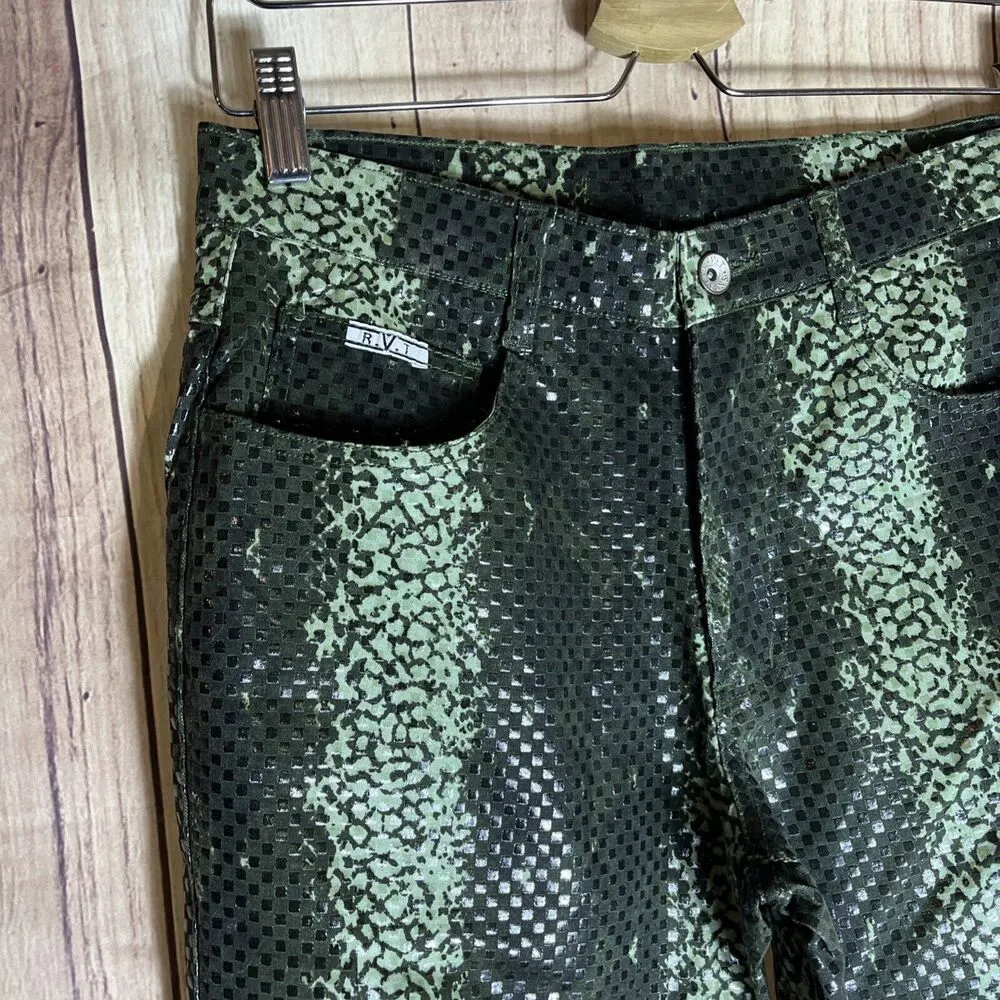 Y2K Vintage RVT Revolt Olive Snakeskin Wide Short Jeans 13/14 5 Pockets Green - Image 2