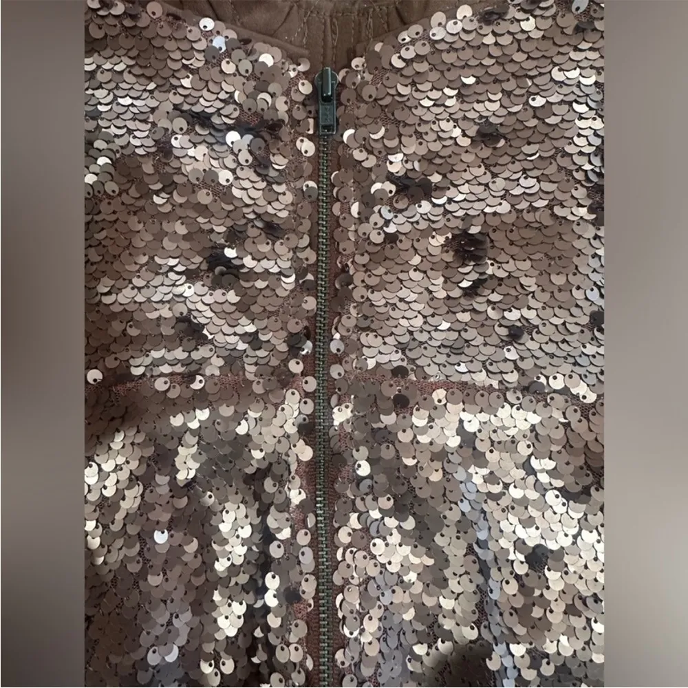 NWT Bardot Stasia Sequined Corset Dress in Bronze.  SZ 8 - Image 6