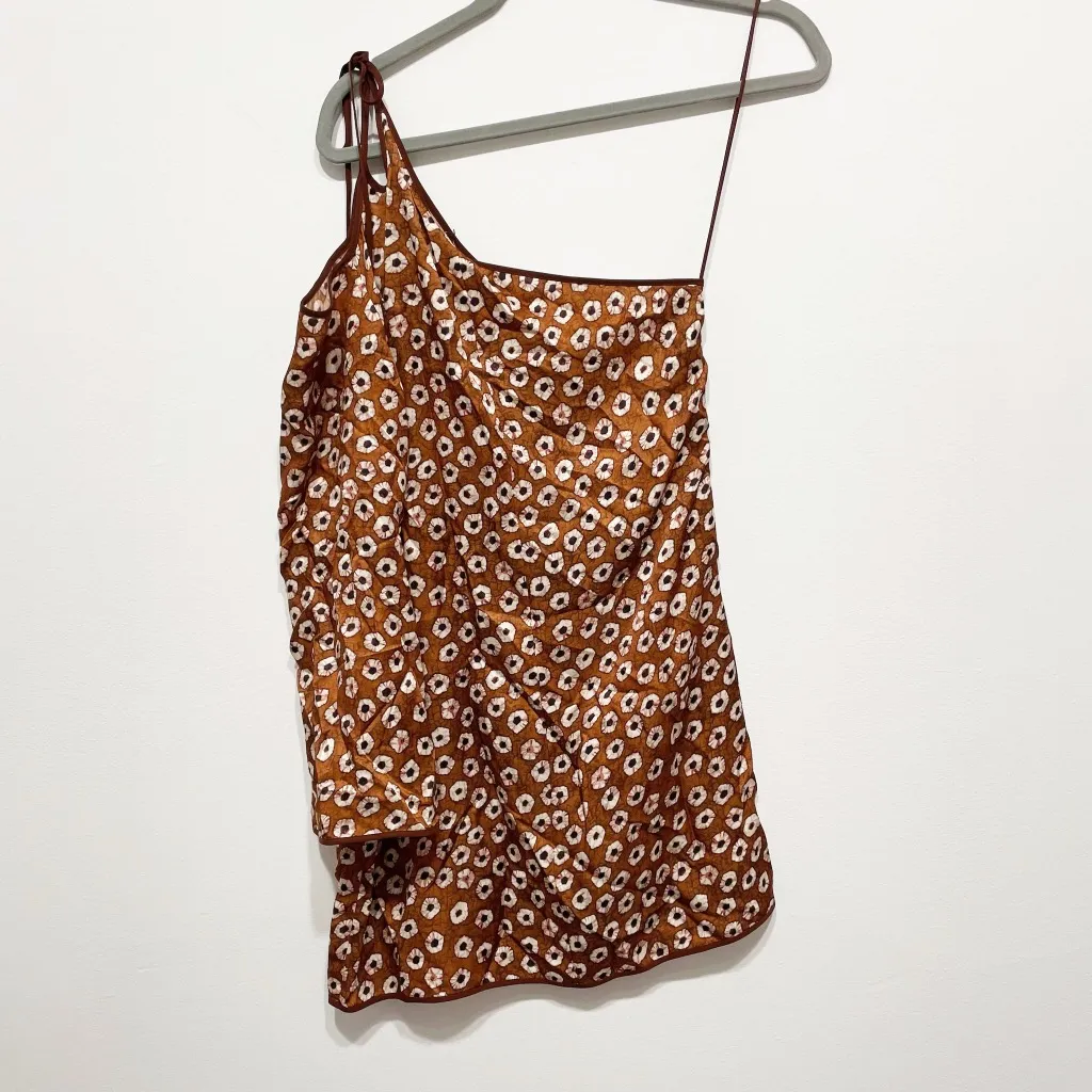 NEW Alexis Geneva Silk Satin Sienna Floral Abstract One Shoulder Mini Dress M - Image 2