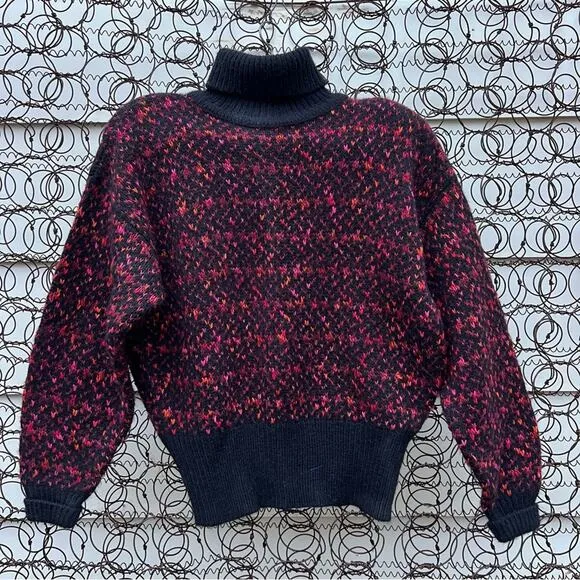 Vintage 90s Liz Claiborne Orange Fuchsia Black Knit Turtleneck Sweater MEDIUM - Image 1