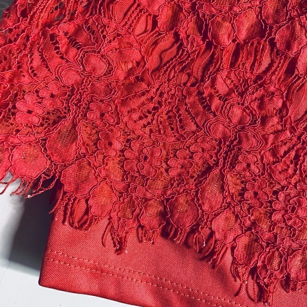 Jessica Howard hot pink/coral lace overlay fringe trim mini dress - Image 5