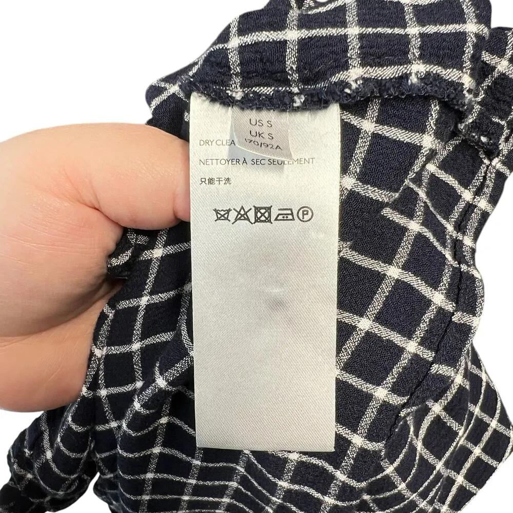 Anthropologie Maeve Sara Smocked Shirtdress Check Plaid Navy‎ Blue Size Small - Image 13
