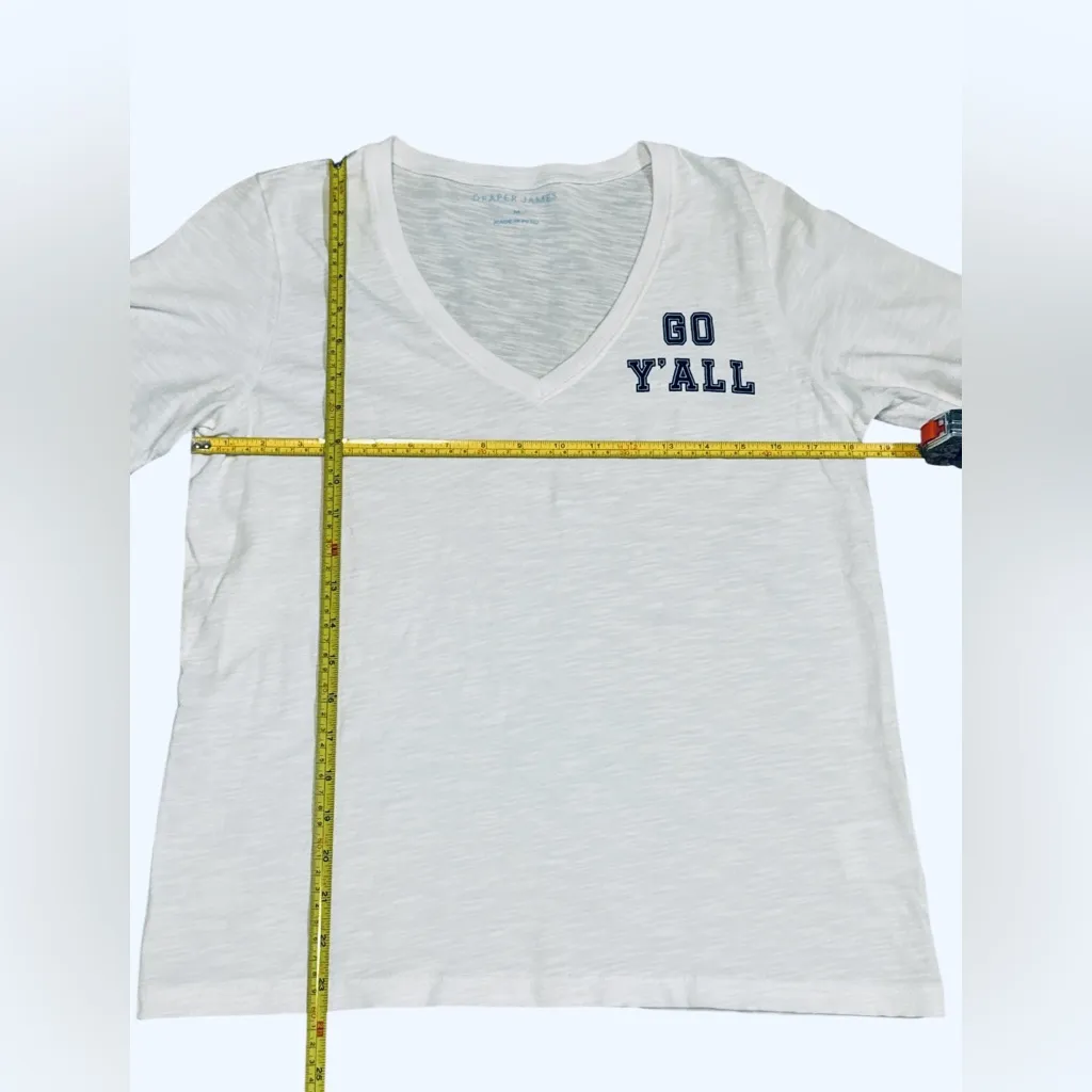 Draper James V-Neck White Slub GO‎ Y’ALL T-Shirt Size Medium Short Sleeve - Image 7