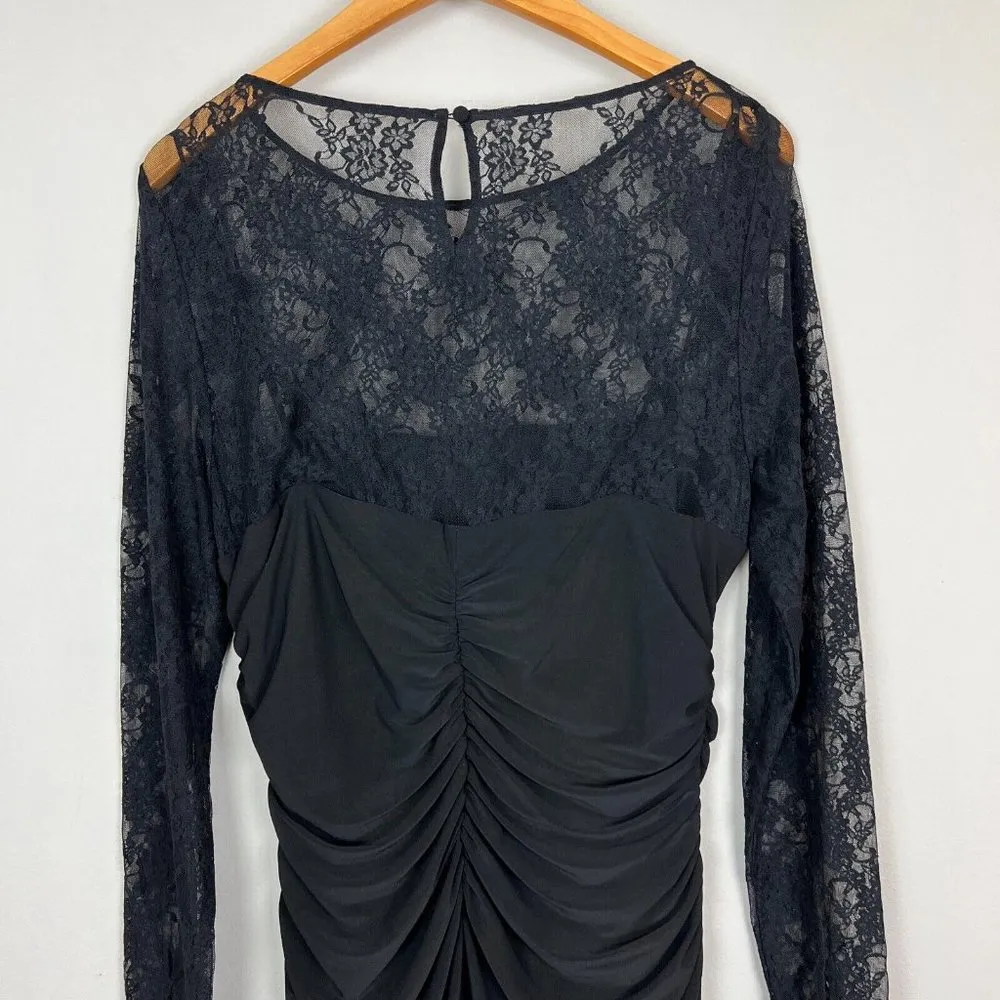 American Living Dress Womens 16 Black Sheath Lace Ruched Long Sleeve Knee Length - Image 6