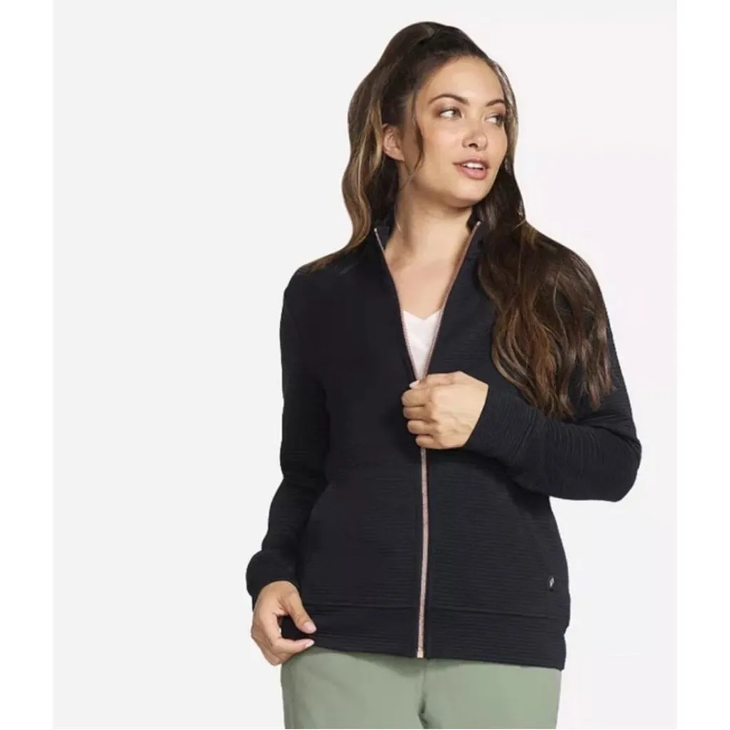 NWT Skechers Women's Black “hoodless hoodie” zip up ribbed jackets. Size M - Image 2