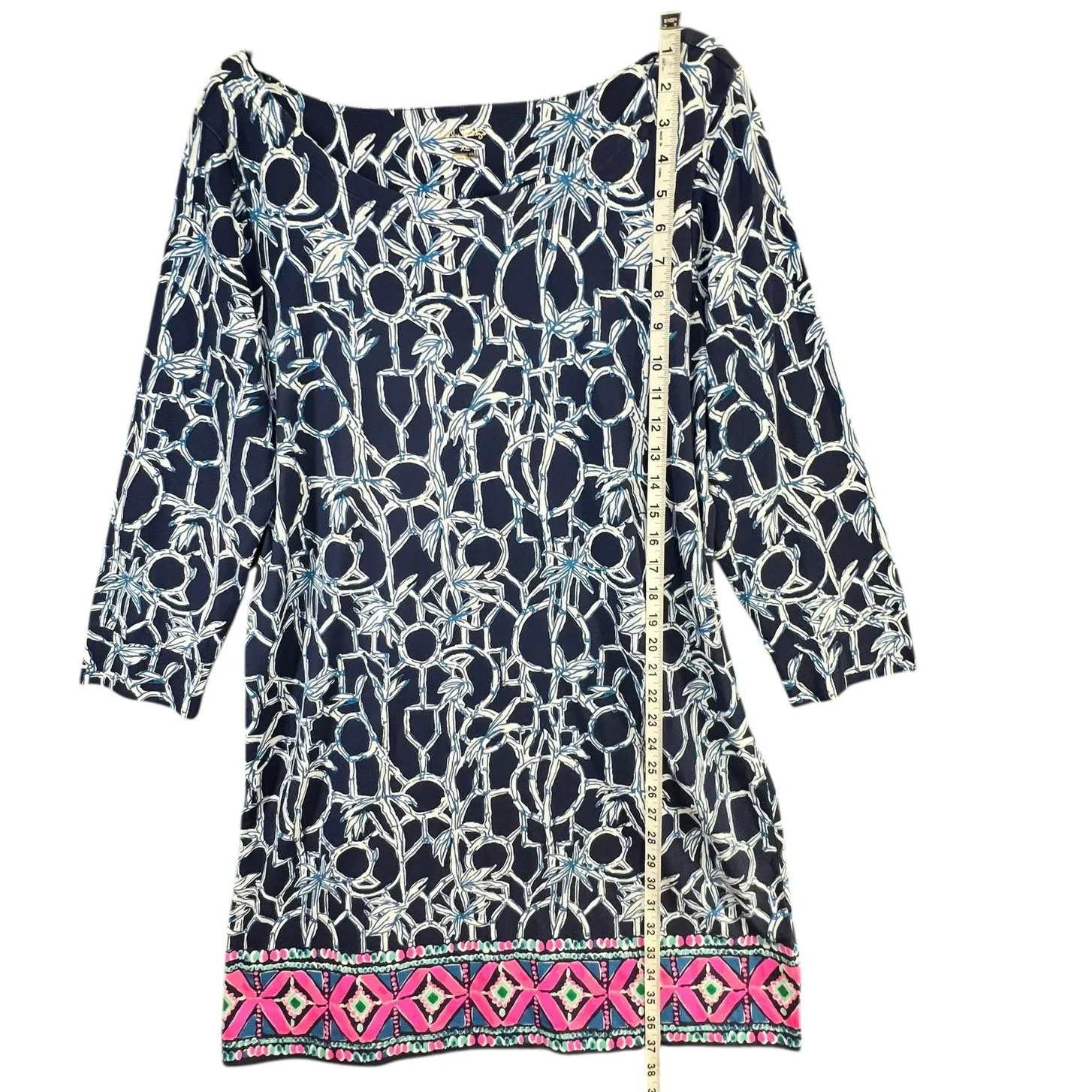 Lilly Pulitzer Hollee Dress Womens XL Navy Blue Lucky Bamboo Cutout TINY FLAW - Image 9