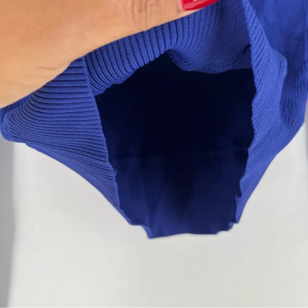 Live In Process Verso Cropped Wrap‎ Effect Ribbed Stretch Knit Top In Blue Size XL - Image 8