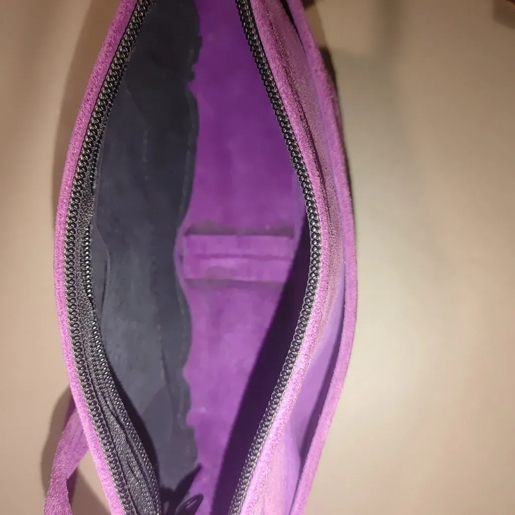 Crossbody Bag Purple Leather Purse Suede Zipper YKK Closure Vintage Compact - Image 5