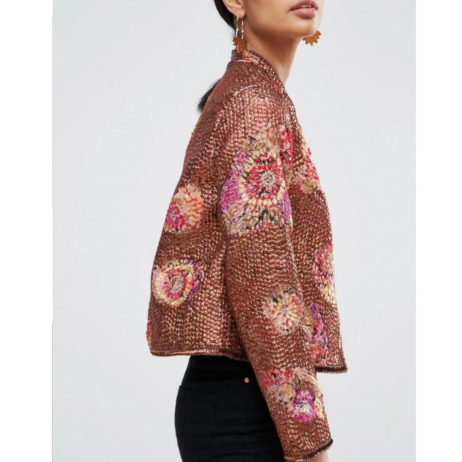 ASOS Womens Avant Garde Floral Sequin Embellished Tapestry Party Jacket Size 6 - Image 2