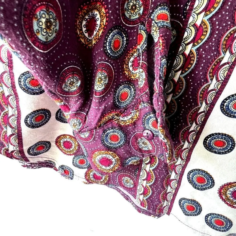 NATURA anthropology Womens Blouse print boho chic Long sleeve viscose S Purple - Image 9