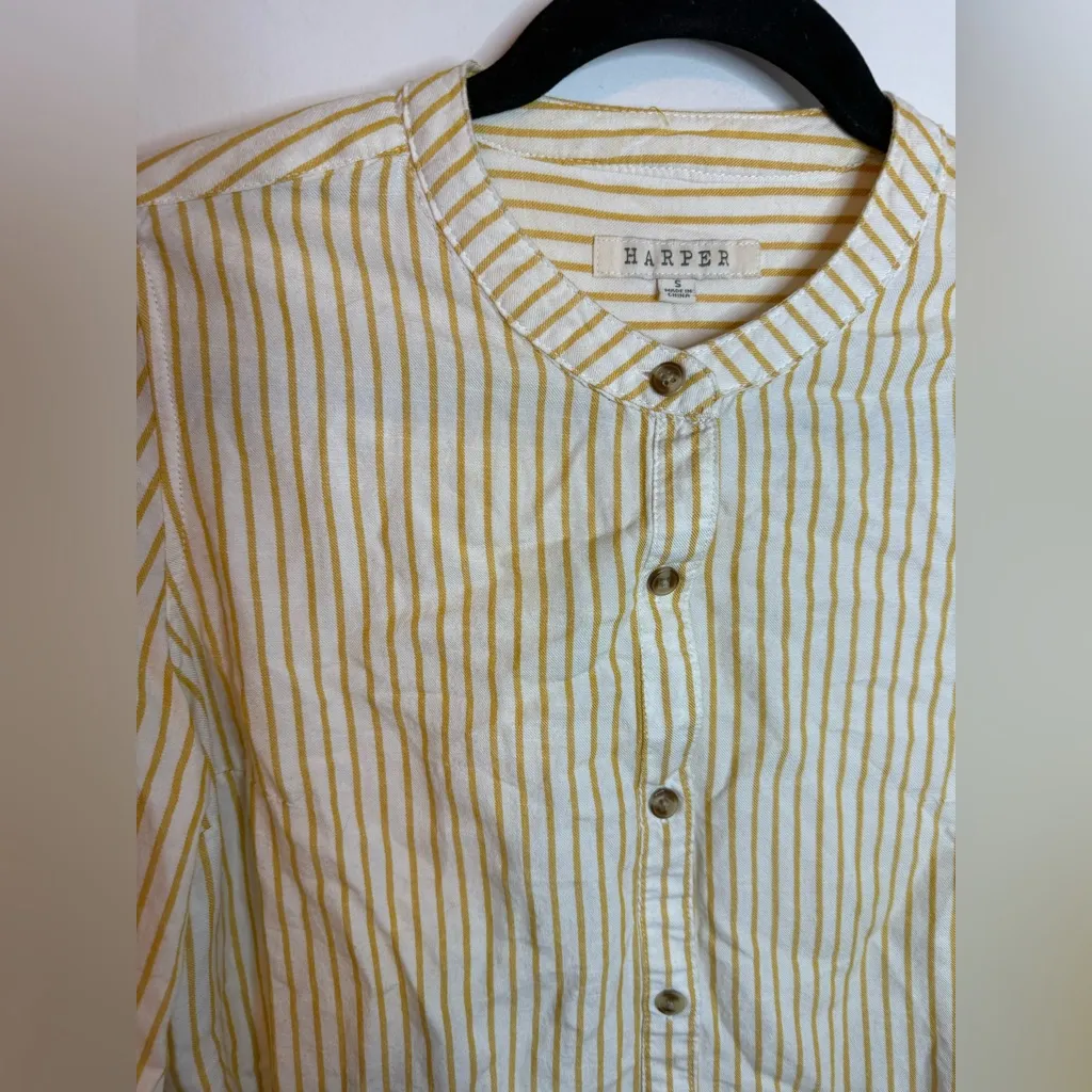 Harper Yellow Striped Button Down Peplum Blouse - Image 5