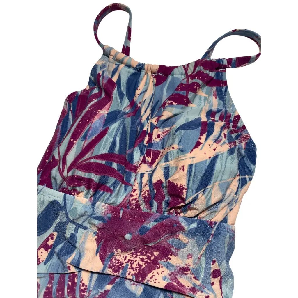 Freely Womens Tropical Print Strappy Tankini Swim Top Size 10 Multicolor Blue - Image 2