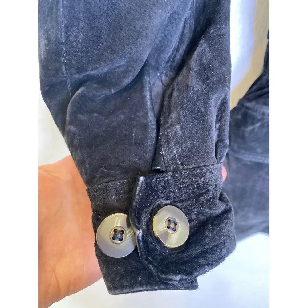 Express Black Vintage 90s Y2K Leather Suede Peplum Parka Jacket Sz XS Zipper - Image 4