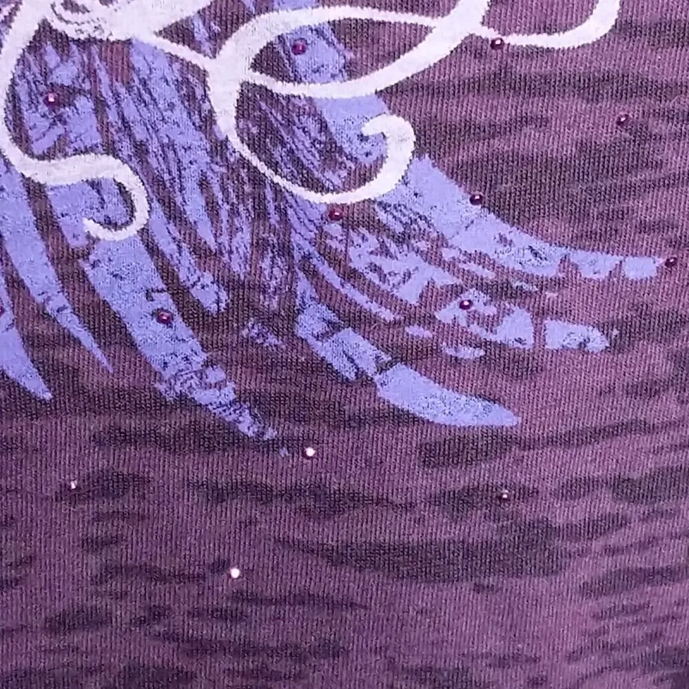 Harley Davidson Purple Burnout Top Tee Shirt Embellished Manheim Motor Cycles M - Image 4