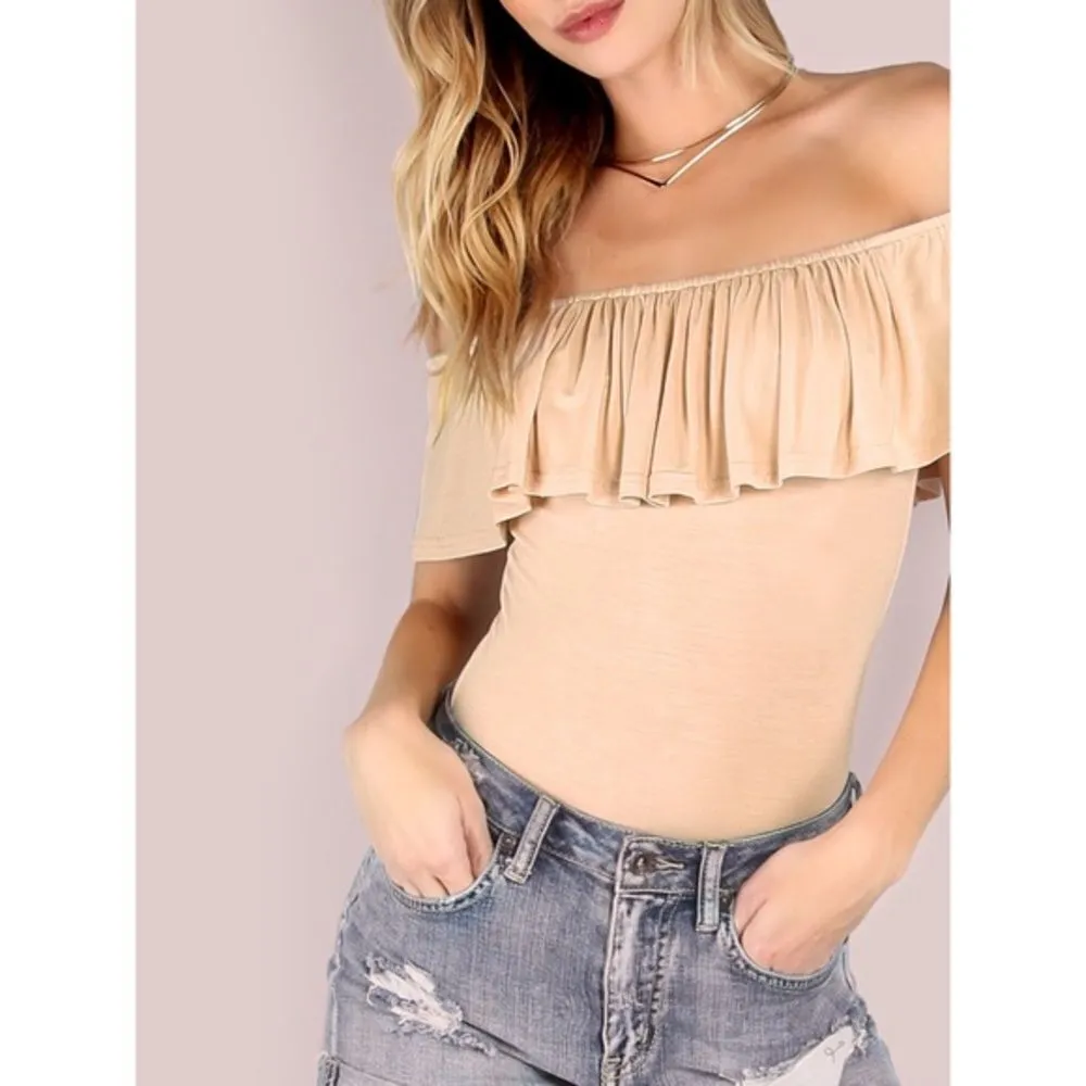 ✨Apricot Off The Shoulder Ruffle Bodysuit✨ Orange Size XS - Image 4