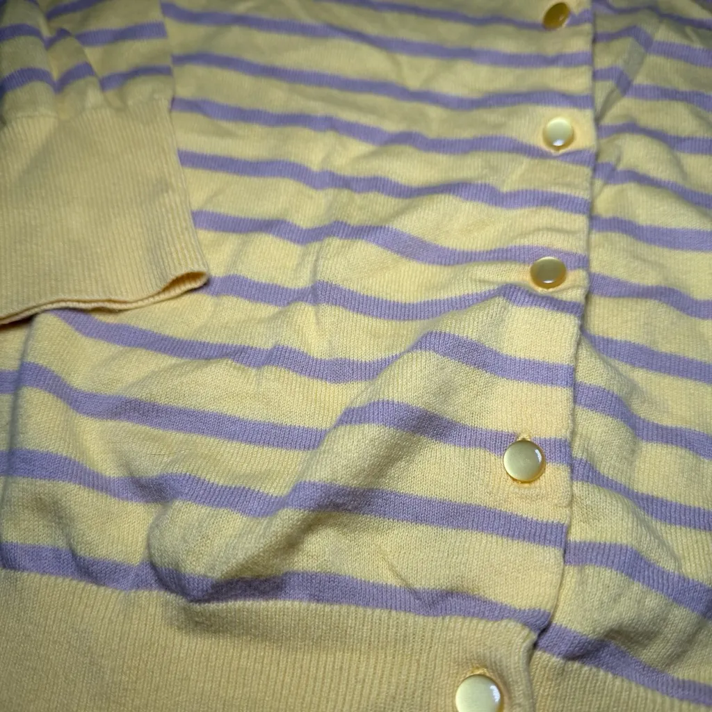 J. Crew Classic Cotton Preppy Cardigan Sz XS Lightweight Yellow Striped Sweater - Image 2